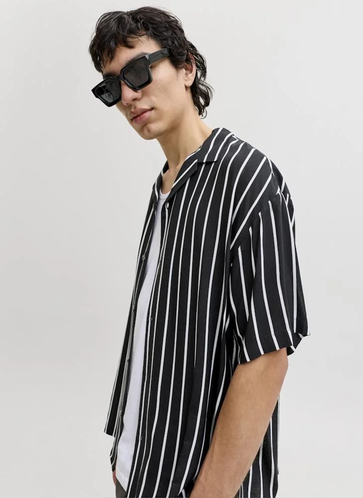 JACK & JONES Black Striped Short Sleeve Shirt for Men | Best Price UAE